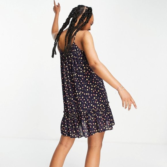 Superdry Daisy Tapeze Swing Spaghetti Straps Floral Beach Dress Navy 8 - Picture 2 of 11